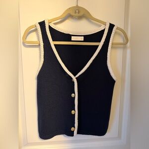 LC Lauren Conrad Navy and White Knit Vest
